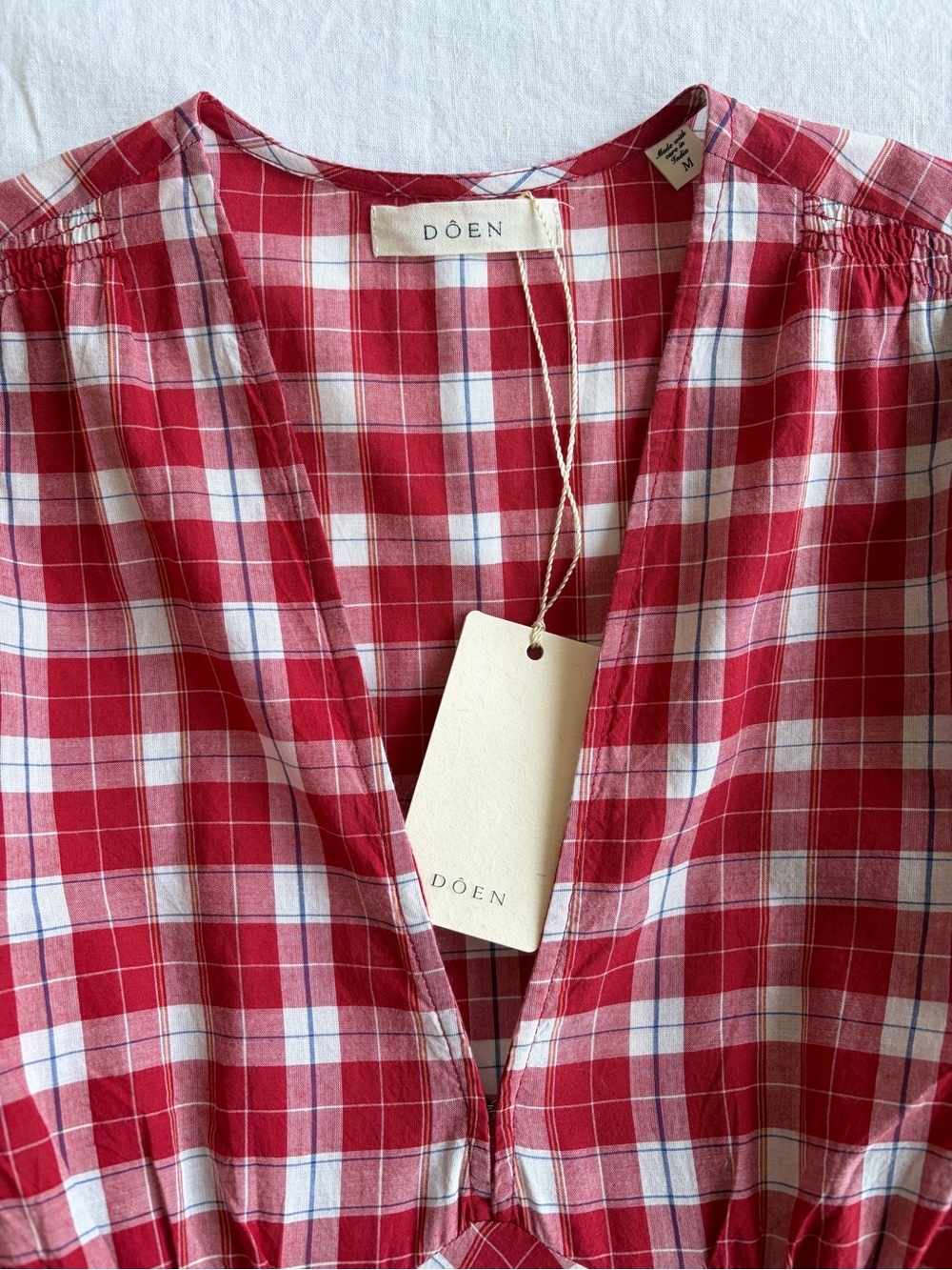 NWT Doen Charleston Cotton V Neck Long Sleeve A Line Maxi Dress Alsace Plaid Red - Picture 11 of 16